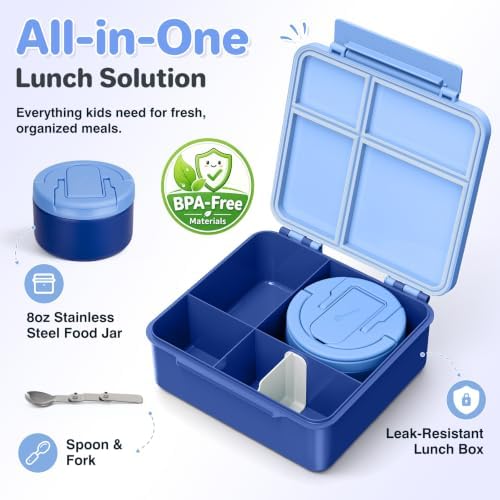 Bento Lunch Box for Kids with 8oz Soup Thermo,Kids Leakproof Lunch