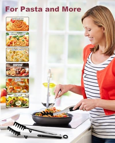 2-Piece Silicone Spaghetti Spoon and Pasta Tong Set, Black