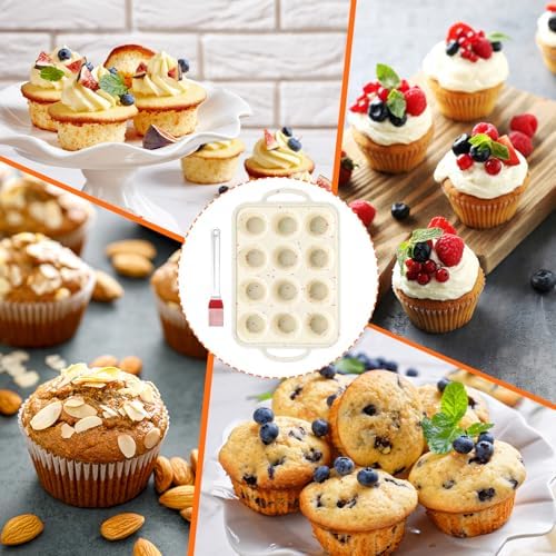 4 Pcs Silicone Muffin Pan Set with Metal Reinforced Frame, 12 Cup