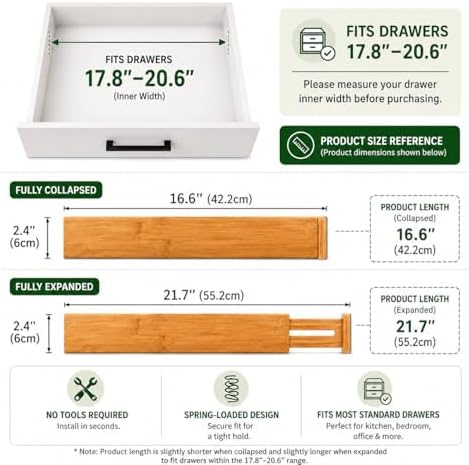 Bamboo Drawer Dividers 4 Pack, Adjustable Spring Loaded Drawer