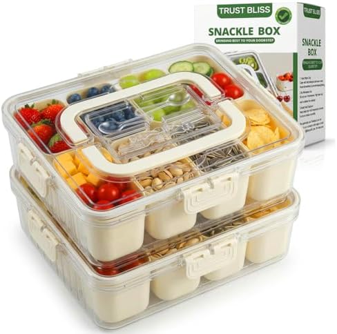 Snackle Box Container 2 Pack with Lid & Handle | BPA-Free