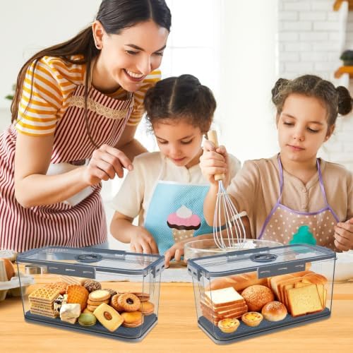 Honbuty 2-Pack Airtight Bread Boxes, Grey
