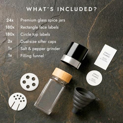 Glass Spice Jars with 360 Labels -24 pcs- 4oz- Spice Containers with
