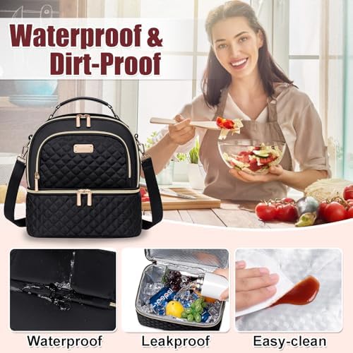 Lunch Bag for Women,Double Decker Lunch Box, Insulated Lunchbag