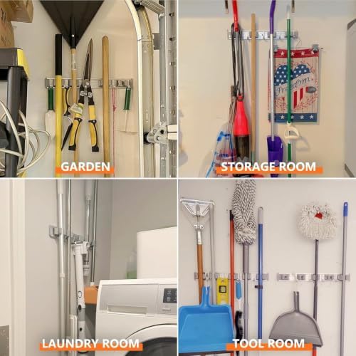 reliahom Broom Holder Wall Mount Mop Hanger Tools organizer 4Racks