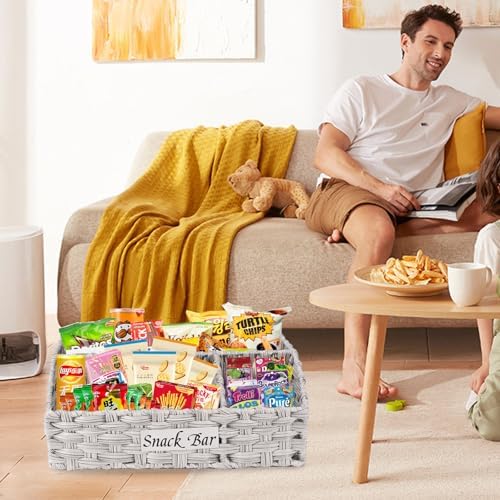 Snack Organizer for Countertop, 3-Compartment Snack Bar Station