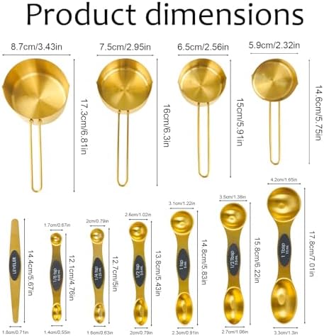 11 pcs Gold Measuring Cups and Spoons Set,Includes 4pcs Measuring Cups
