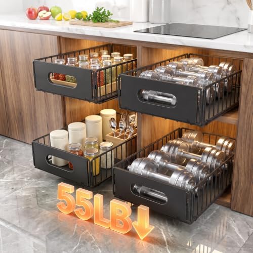2 Pack Pull Out Cabinet Organizer,Heavy Duty 9.7"Wx15.2"D Slide Out