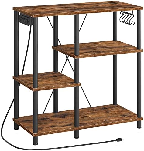 HOOBRO Bakers Rack with Power Outlet, Rustic Brown and Black