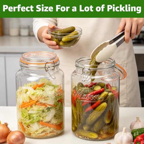 1 Gallon Glass Mason Jars with Airtight Lids, 2 Pack