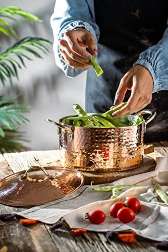 DEMMEX 1.2MM Thick Hammered Copper Soup Pot Casserole Pan Dish Dutch
