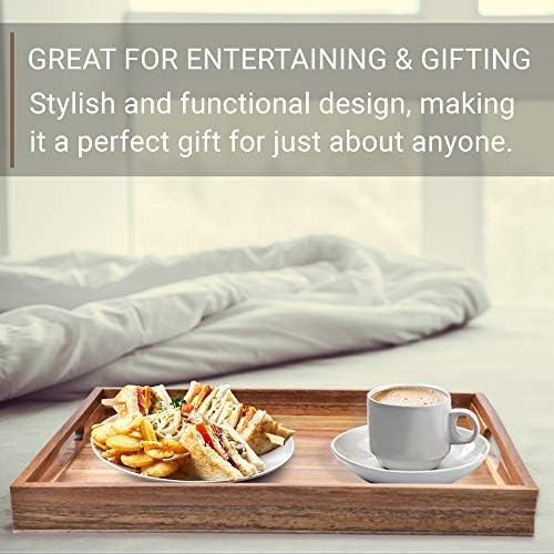 Acacia Wood Serving Tray with Handles (17 Inches) – Decorative Serving