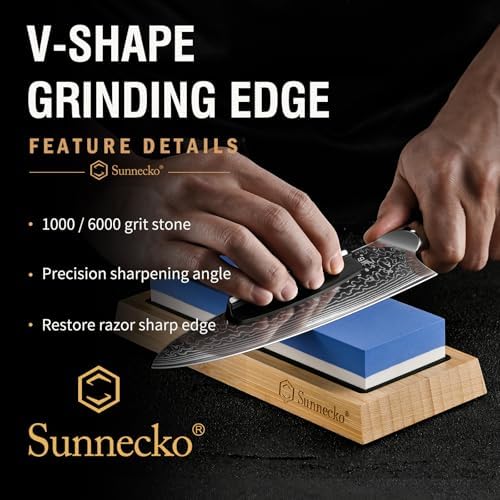 Sunnecko 7-Piece Damascus Kitchen Knife Set with Block