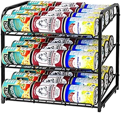 Can Rack Organizer,3 Tier Stackable Can Storage Dispenser,Black