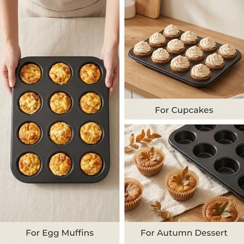 4 Pcs Muffin Pan for Baking, 12 Cup Nonstick Carbon Steel Cupcake Pan