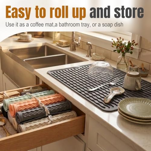2 Pack Silicone Dish Drying Mat for Kitchen Counter Shower Caddy Rack