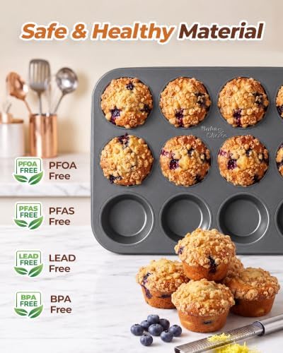Bake Choice Muffin Pan for Baking, Standard Cupcake Pan, Nonstick 12
