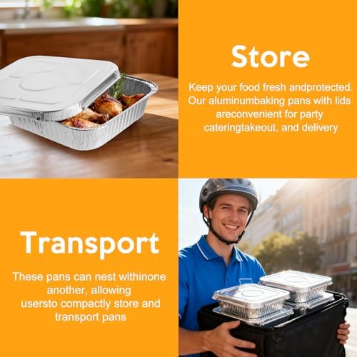 8"x8" Disposable Aluminum Foil Pans with lid - 20 Pack Square Baking