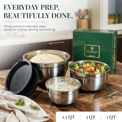 Bellemain Stainless Steel Mixing Bowls with Airtight Lids Set - Set of 3