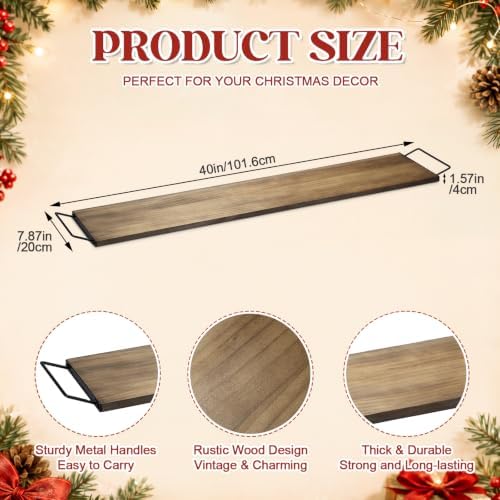 Large Wooden Serving Tray with Handles 40 x 7.9 Inch Decorative
