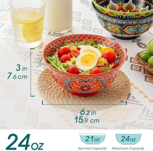 vancasso Boho Cereal Bowls Set of 6, 24 Oz Ceramic Soup Bowl for
