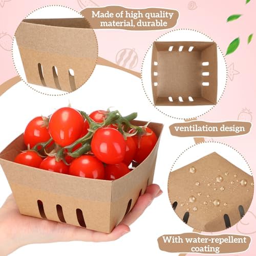Watersay 50 Pack Pint Berry Basket Cardboard Containers Strawberry