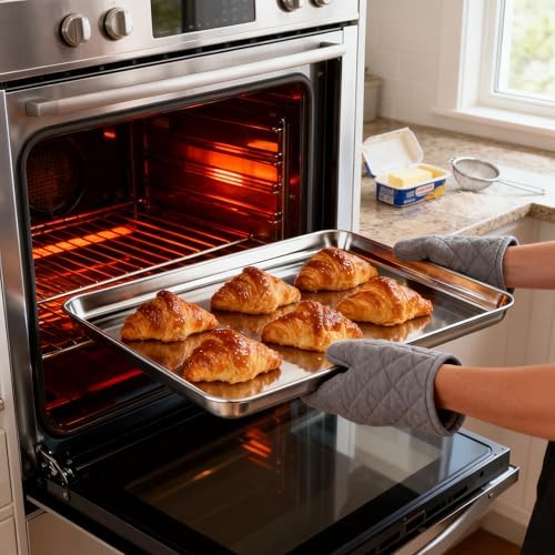 Quarter Sheet Pan Set of 2, 12.4” x 9.6” Stainless Steel Cookie Sheets