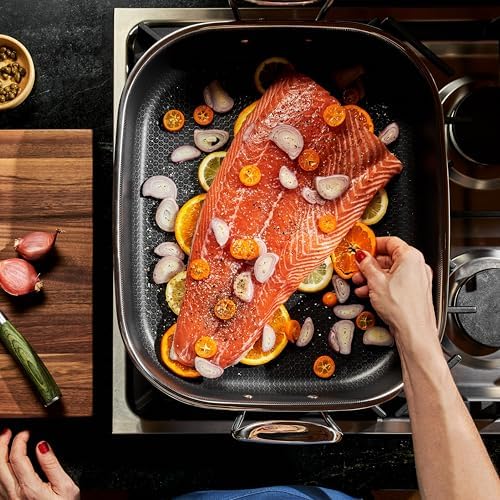 HexClad Hybrid 17 x 14 Inch Rectangular Nonstick Roasting Pan with Rack