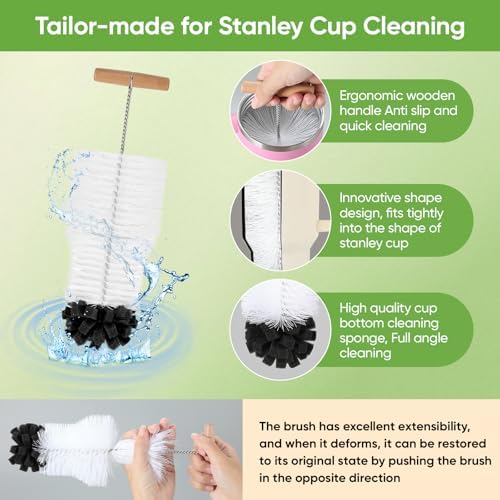 3 PCS Bottle Clean Brush Set, Long Wooden Handle Bottle Cleaner Brush