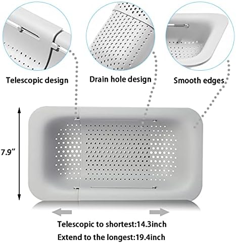 Collapsible Over-the-Sink Colander, 14.3-19.4-Inch, White