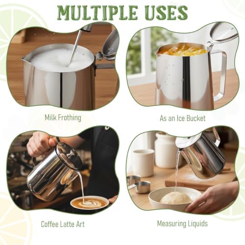 2 Pcs Stainless Steel Pitcher with Lid, 67 oz Silver Metal Measuring