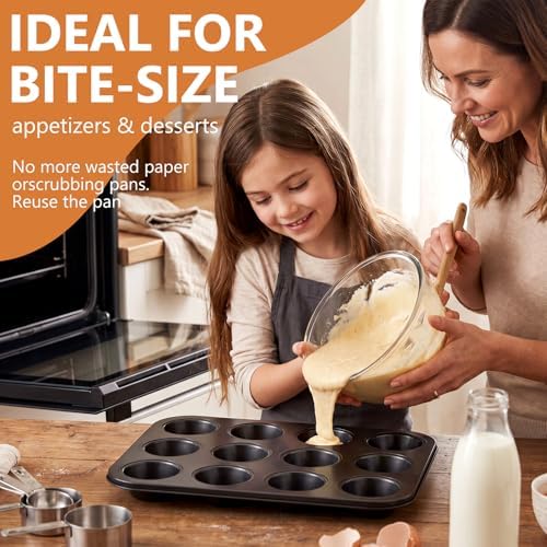 Domensi 4 Pcs Muffin Pan 12 Cup Carbon Steel Cupcake Baking Pan