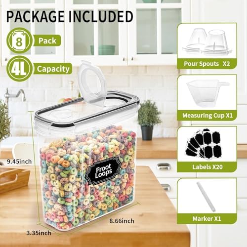 8PCS Large Cereal Storage Containers, 4L/135.2 oz