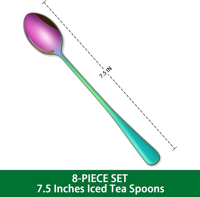 7.5 Inches Rainbow Stainless Steel Ice Tea Spoon, Colorful Cocktail Mixing Spoon - Image 2