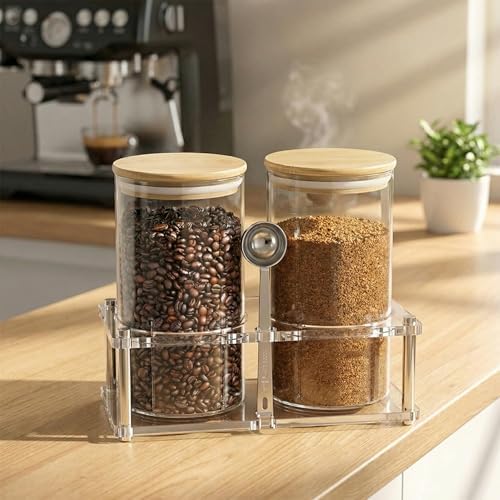 YAGELI Glass Coffee Canister Set with Acrylic Shelf, 2 Pack 44oz