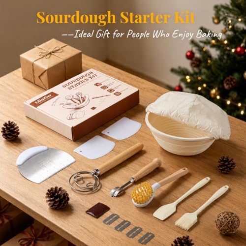 MIAOW Sourdough Starter Kit, Silicone Banneton Bread Proofing Basket
