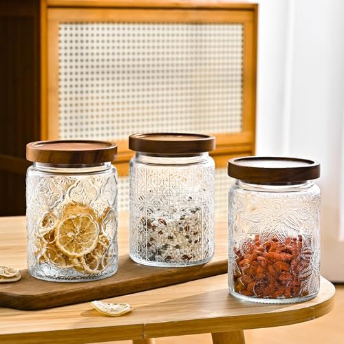 Glass Storage Containers With Lids, Glass Jars With Lids, 24oz, Set Of
