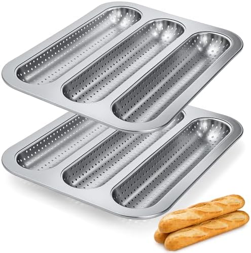 ZOOFOX 2 Pack Nonstick Perforated Baguette Pan, 3-Slot French Bread