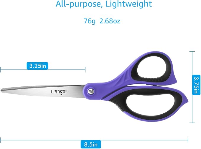 LIVINGO 3 Pack Sharp Scissors, 8.5 inch Comfort Grip Scissors All Purpose - Image 2