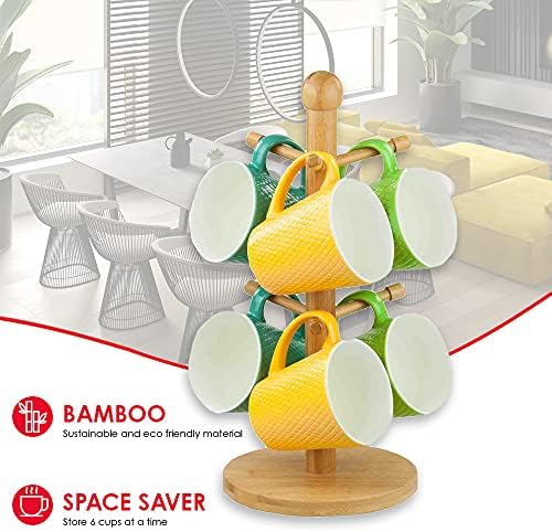 Home Basics Bamboo Mug Tree, Holds Up to 6 Coffee Cups, Free Standing