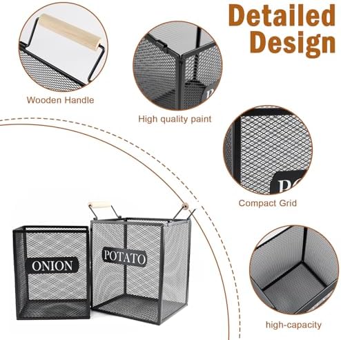 Set of 2 Potato and Onion Storage Bin, Metal Mesh Onion and Potato
