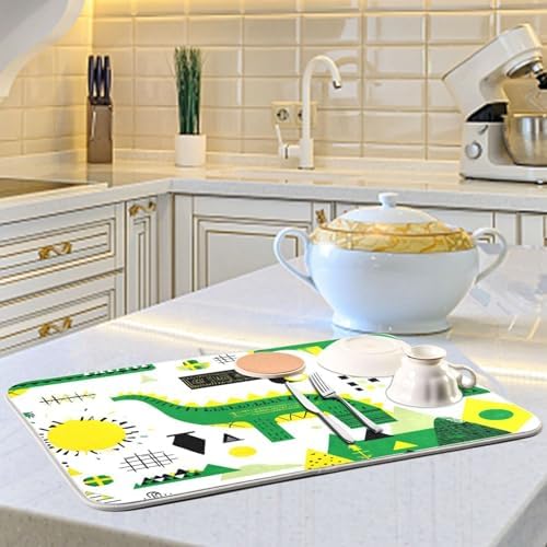 OTVEE Dinosaur Shape Design Dish Drying Mat for Kitchen Counter