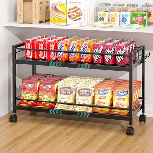 2-Tier Expandable Rolling Pantry Cart with Wheels, Black