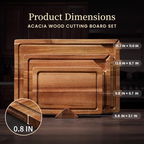 Kikcoin Food Safe Acacia Wood Cutting Board Set, Reversible Tray