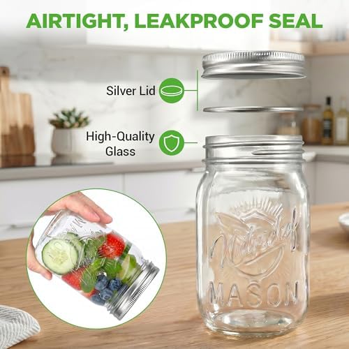 NutriChef 8-Pack 16 oz Mason Jars with Lids