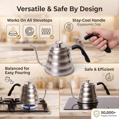 Barista Warrior 1.2L Silver Gooseneck Kettle