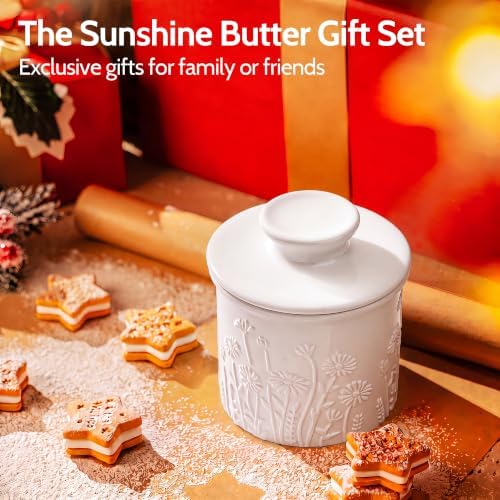 Sweese Ceramic Butter Crock, 4 oz French Butter Keeper with Embossed