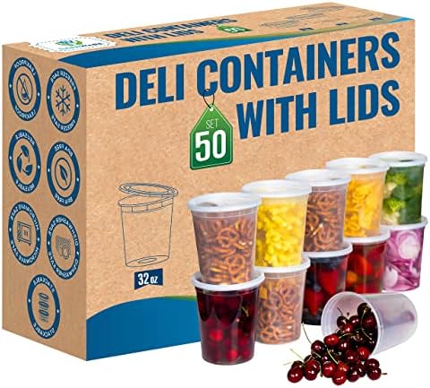 Deli Plastic Food Containers with Airtight Lids [50 Sets], Leakproof