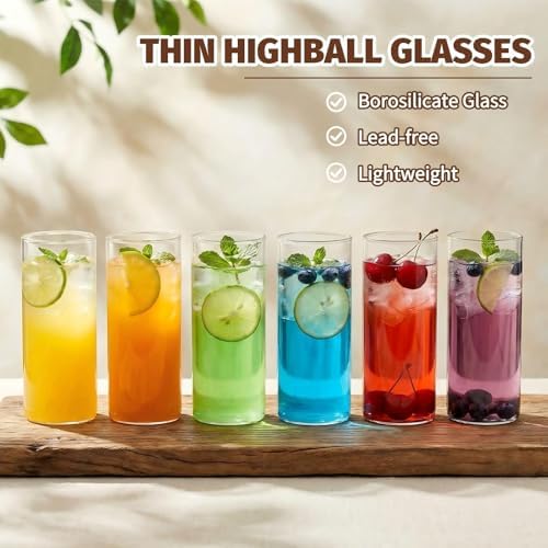 Water Glasses Set of 12, Thin Highball Glasses, 17 Oz Tall Drinking