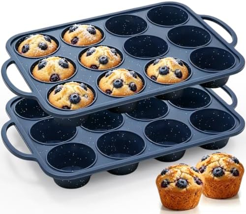 Vinino 2 Pack 12 Cups Silicone Muffin Pan with Stainless Steel Frame